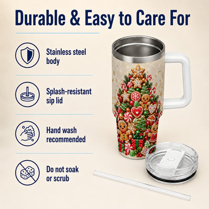 Gingerbread Christmas Tree 40oz Tumbler, Holiday Stainless Steel Travel Cup