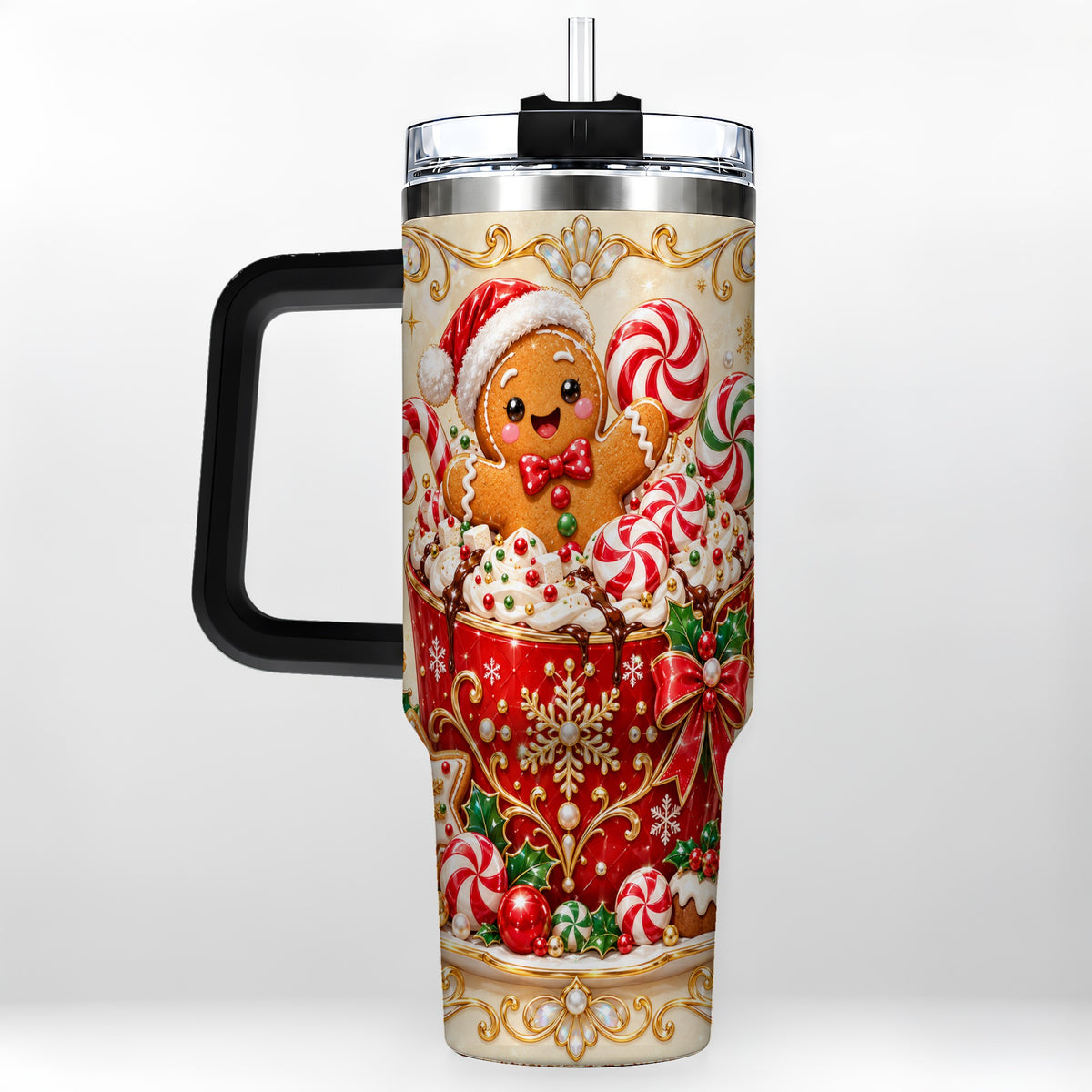 #pl[40oz|Black] Gingerbread Cocoa 40oz Tumbler, Christmas Stainless Steel Travel Cup