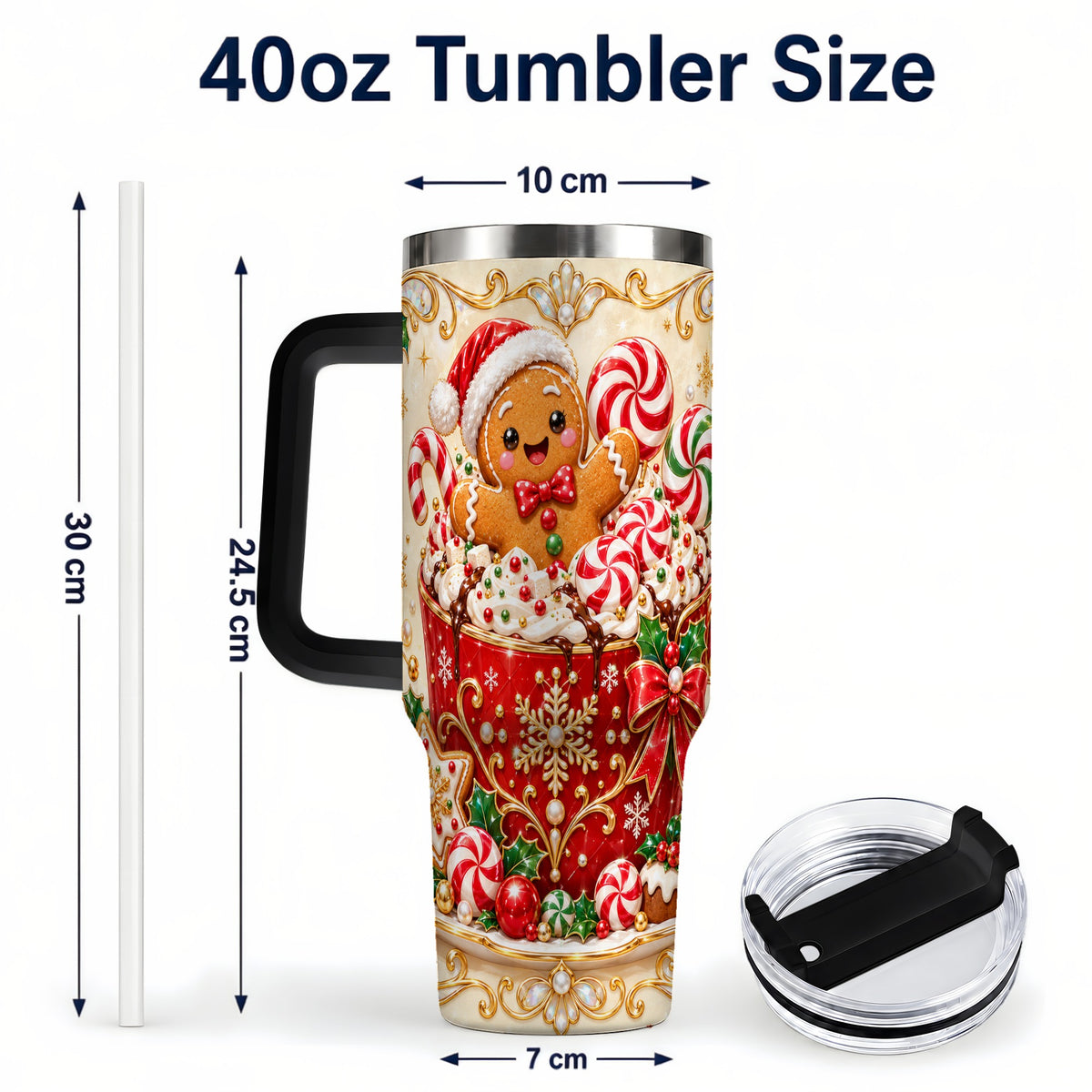 #pl[40oz|Black] Gingerbread Cocoa 40oz Tumbler, Christmas Stainless Steel Travel Cup
