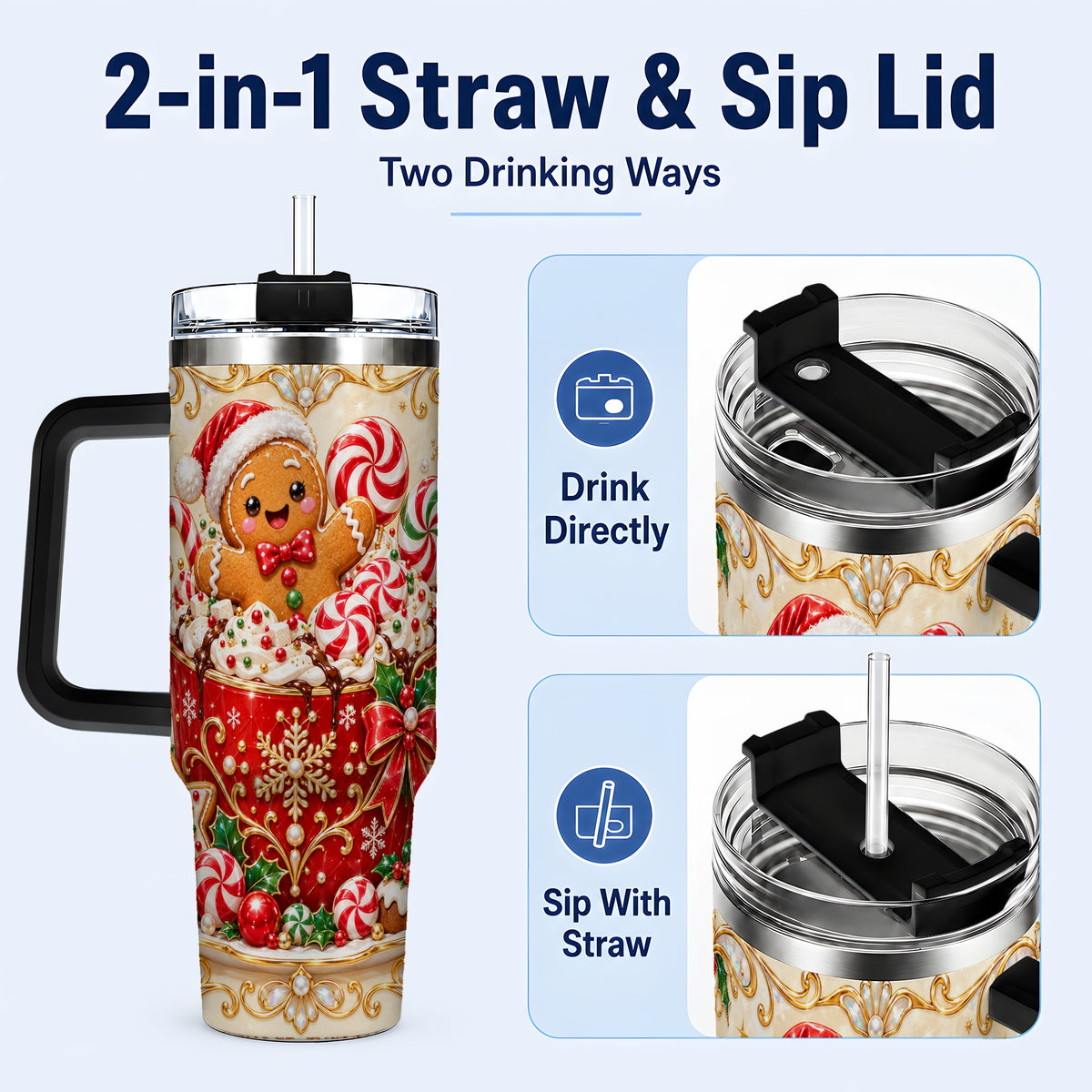 #pl[40oz|Black] Gingerbread Cocoa 40oz Tumbler, Christmas Stainless Steel Travel Cup