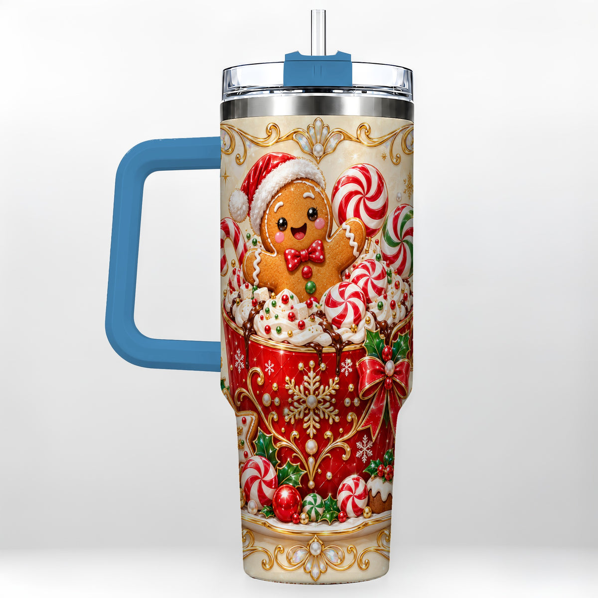 #pl[40oz|Blue] Gingerbread Cocoa 40oz Tumbler, Christmas Stainless Steel Travel Cup