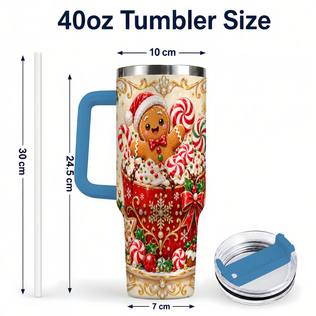 #pl[40oz|Blue] Gingerbread Cocoa 40oz Tumbler, Christmas Stainless Steel Travel Cup