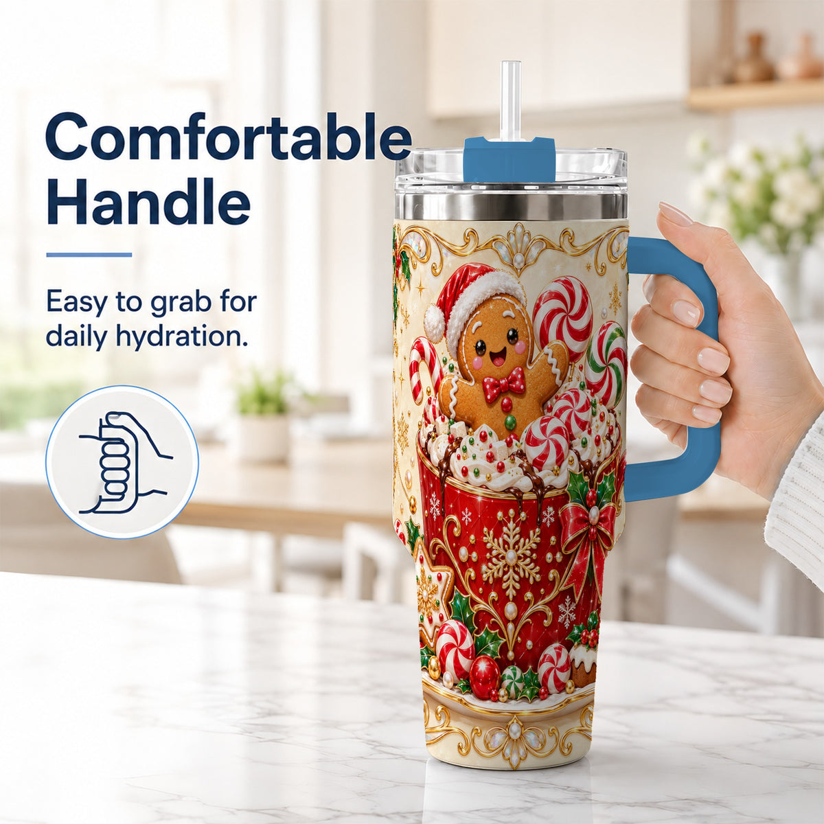#pl[40oz|Blue] Gingerbread Cocoa 40oz Tumbler, Christmas Stainless Steel Travel Cup