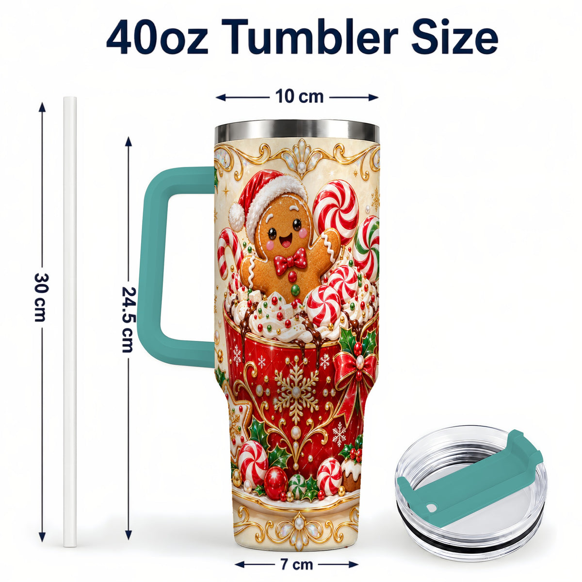 #pl[40oz|Green] Gingerbread Cocoa 40oz Tumbler, Christmas Stainless Steel Travel Cup