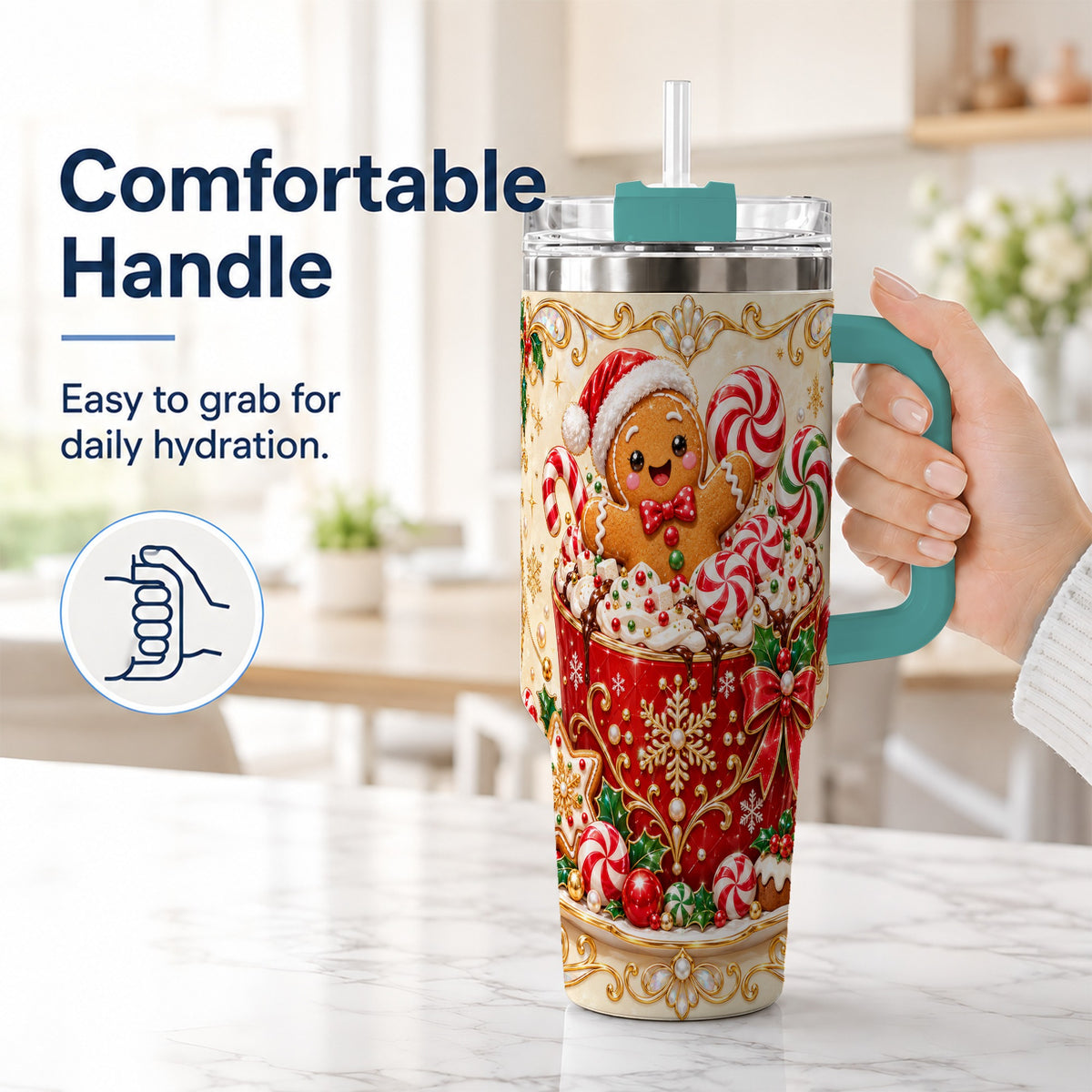 #pl[40oz|Green] Gingerbread Cocoa 40oz Tumbler, Christmas Stainless Steel Travel Cup