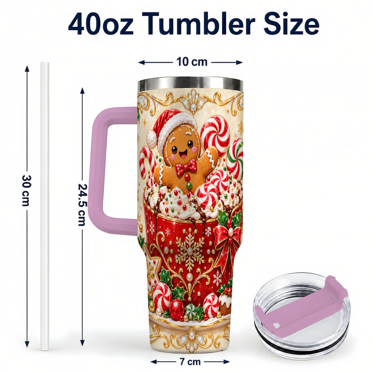 #pl[40oz|Pink] Gingerbread Cocoa 40oz Tumbler, Christmas Stainless Steel Travel Cup