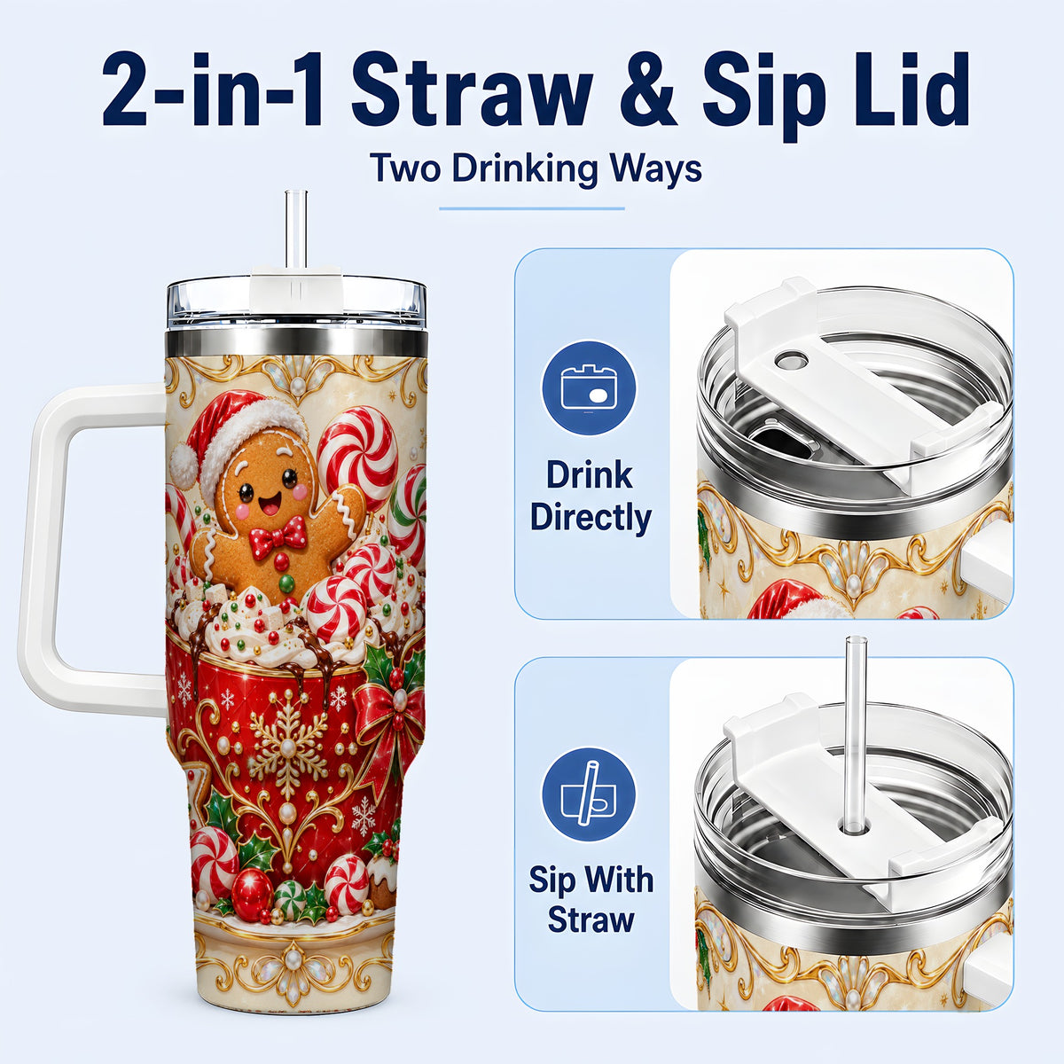 #pl[40oz|White] Gingerbread Cocoa 40oz Tumbler, Christmas Stainless Steel Travel Cup