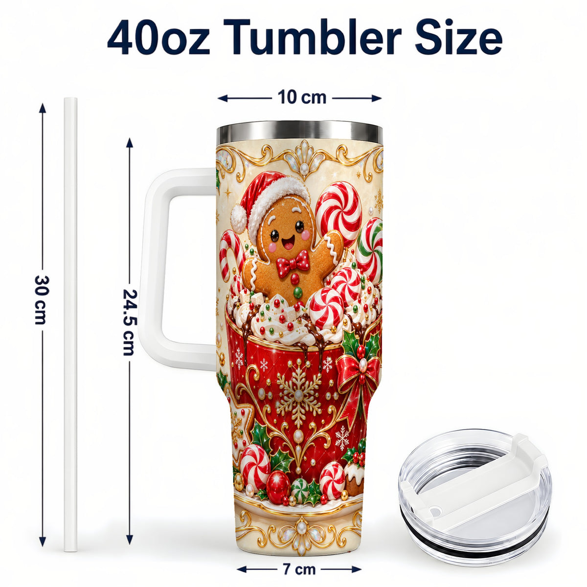#pl[40oz|White] Gingerbread Cocoa 40oz Tumbler, Christmas Stainless Steel Travel Cup
