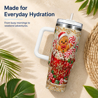 Gingerbread Cocoa 40oz Tumbler, Christmas Stainless Steel Travel Cup