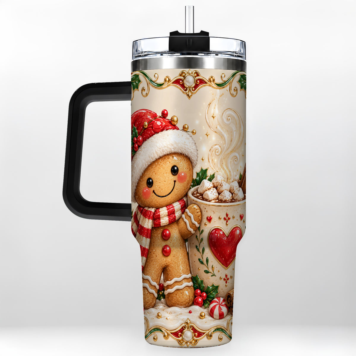 #pl[40oz|Black] Gingerbread Hot Cocoa 40oz Tumbler, Holiday Stainless Steel Travel Cup