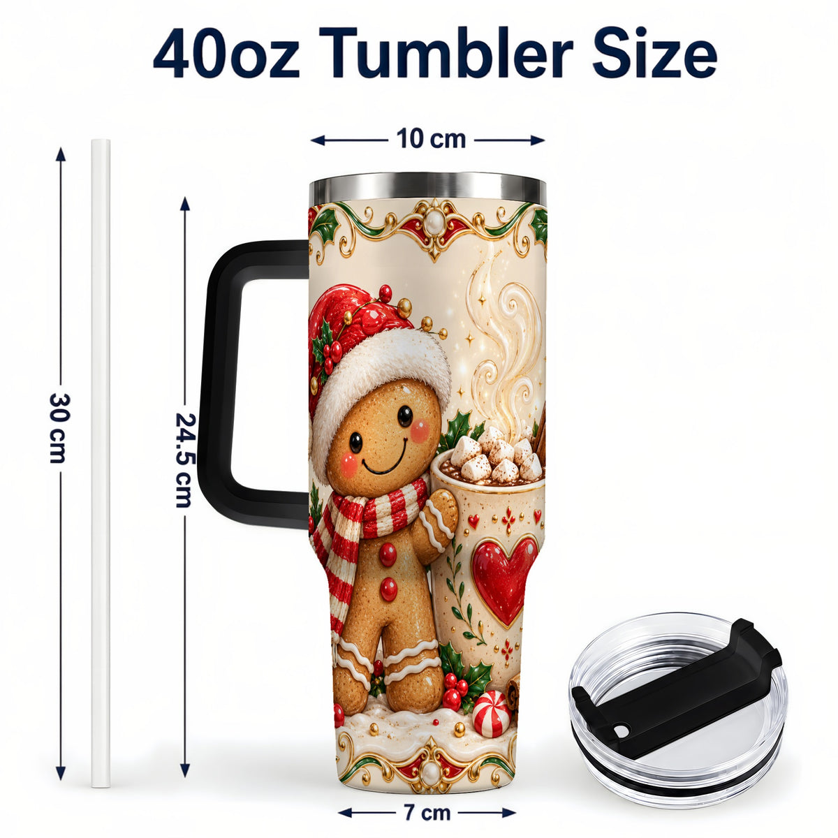 #pl[40oz|Black] Gingerbread Hot Cocoa 40oz Tumbler, Holiday Stainless Steel Travel Cup