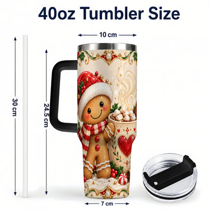 #pl[40oz|Black] Gingerbread Hot Cocoa 40oz Tumbler, Holiday Stainless Steel Travel Cup