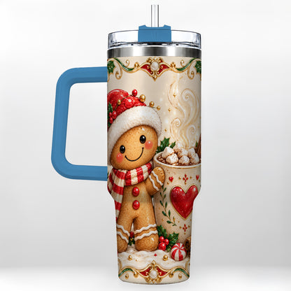 #pl[40oz|Blue] Gingerbread Hot Cocoa 40oz Tumbler, Holiday Stainless Steel Travel Cup