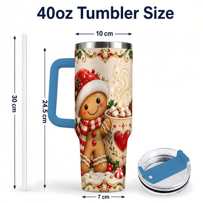 #pl[40oz|Blue] Gingerbread Hot Cocoa 40oz Tumbler, Holiday Stainless Steel Travel Cup