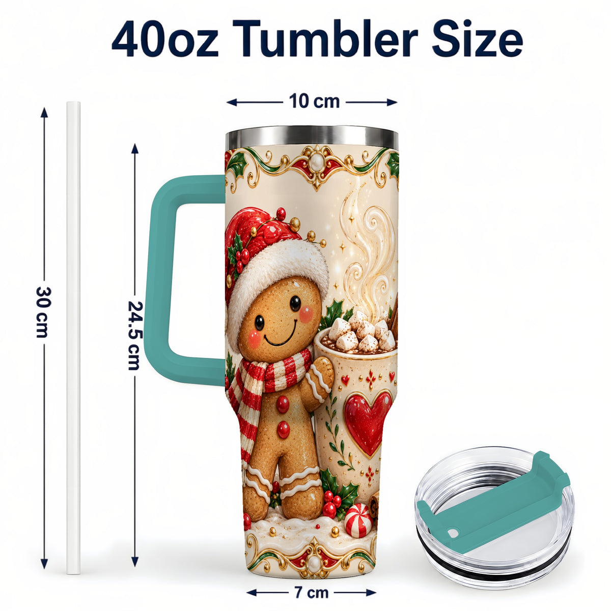 #pl[40oz|Green] Gingerbread Hot Cocoa 40oz Tumbler, Holiday Stainless Steel Travel Cup