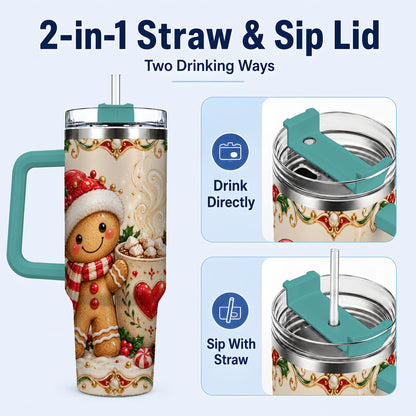 #pl[40oz|Green] Gingerbread Hot Cocoa 40oz Tumbler, Holiday Stainless Steel Travel Cup