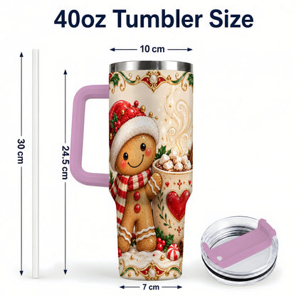 #pl[40oz|Pink] Gingerbread Hot Cocoa 40oz Tumbler, Holiday Stainless Steel Travel Cup