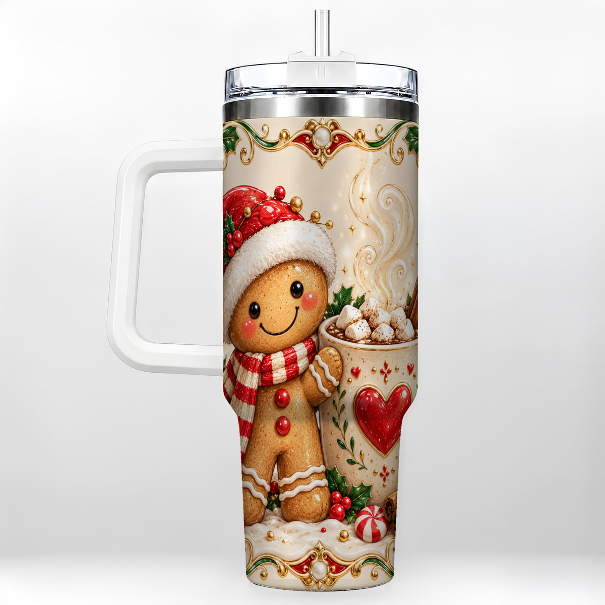 Gingerbread Hot Cocoa 40oz Tumbler, Holiday Stainless Steel Travel Cup