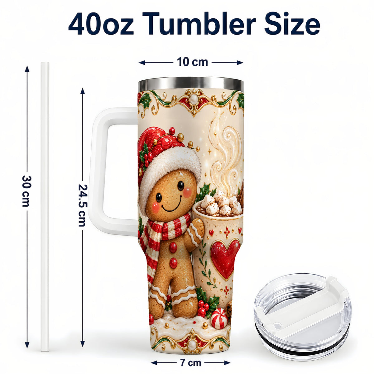 #pl[40oz|White] Gingerbread Hot Cocoa 40oz Tumbler, Holiday Stainless Steel Travel Cup