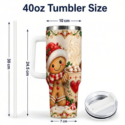 #pl[40oz|White] Gingerbread Hot Cocoa 40oz Tumbler, Holiday Stainless Steel Travel Cup