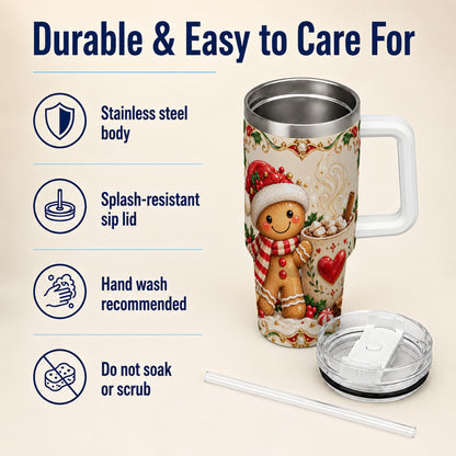 Gingerbread Hot Cocoa 40oz Tumbler, Holiday Stainless Steel Travel Cup