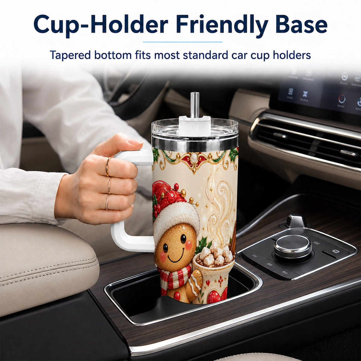 Gingerbread Hot Cocoa 40oz Tumbler, Holiday Stainless Steel Travel Cup
