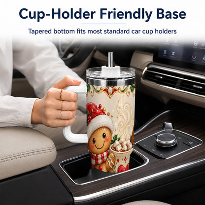 Gingerbread Hot Cocoa 40oz Tumbler, Holiday Stainless Steel Travel Cup