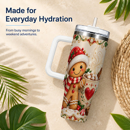 Gingerbread Hot Cocoa 40oz Tumbler, Holiday Stainless Steel Travel Cup