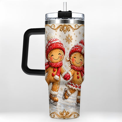 #pl[40oz|Black] Gingerbread Skaters 40oz Tumbler, Christmas Stainless Steel Travel Cup