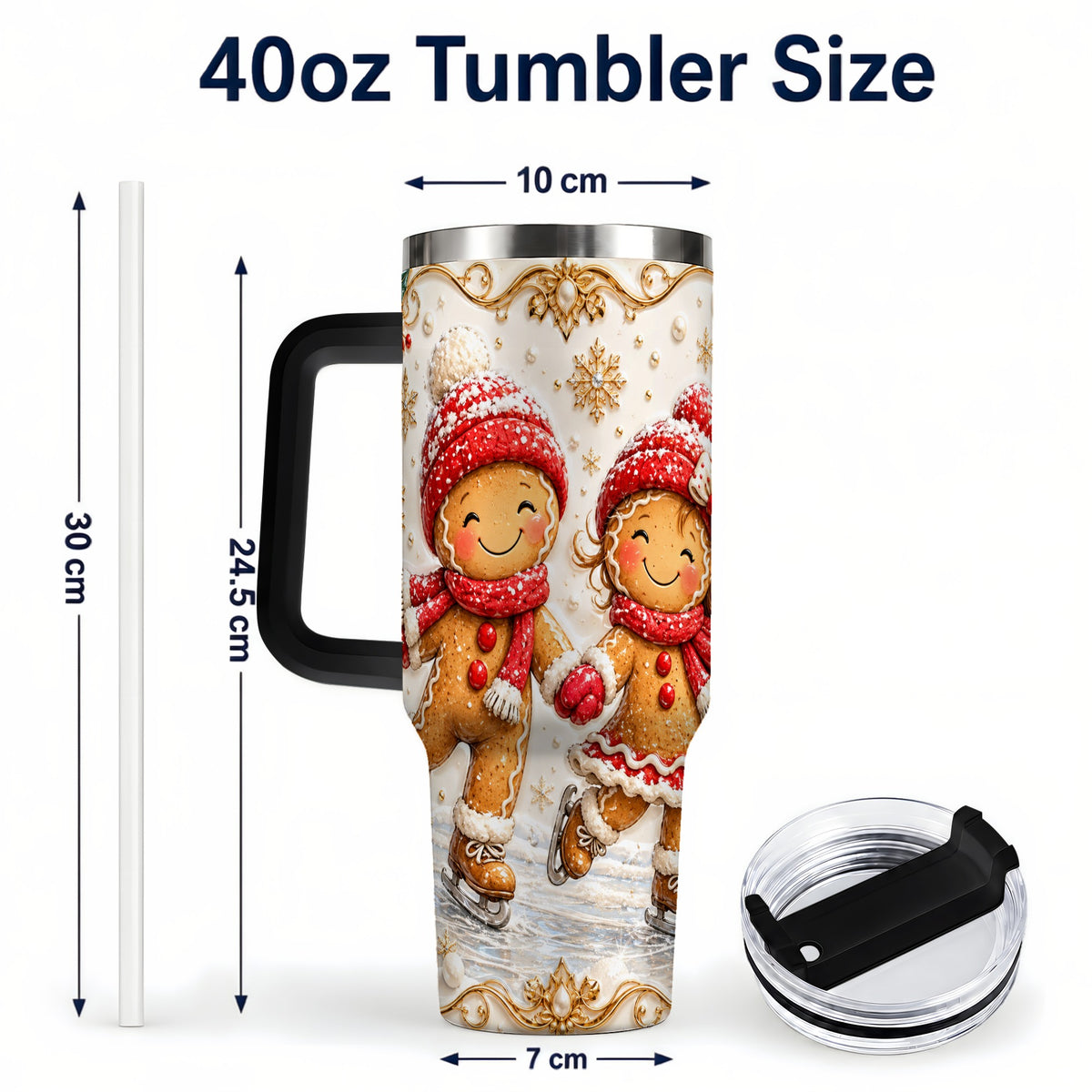 #pl[40oz|Black] Gingerbread Skaters 40oz Tumbler, Christmas Stainless Steel Travel Cup