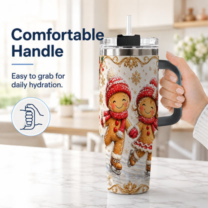 #pl[40oz|Black] Gingerbread Skaters 40oz Tumbler, Christmas Stainless Steel Travel Cup