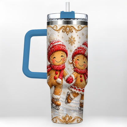 #pl[40oz|Blue] Gingerbread Skaters 40oz Tumbler, Christmas Stainless Steel Travel Cup