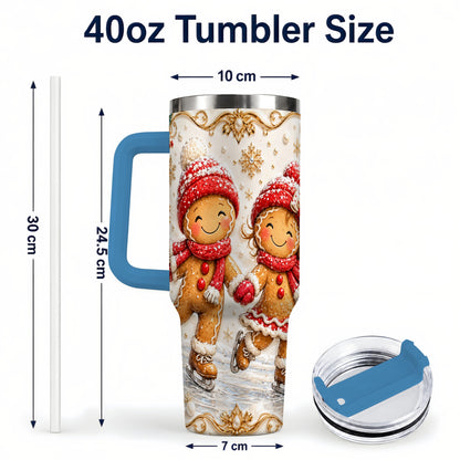 #pl[40oz|Blue] Gingerbread Skaters 40oz Tumbler, Christmas Stainless Steel Travel Cup