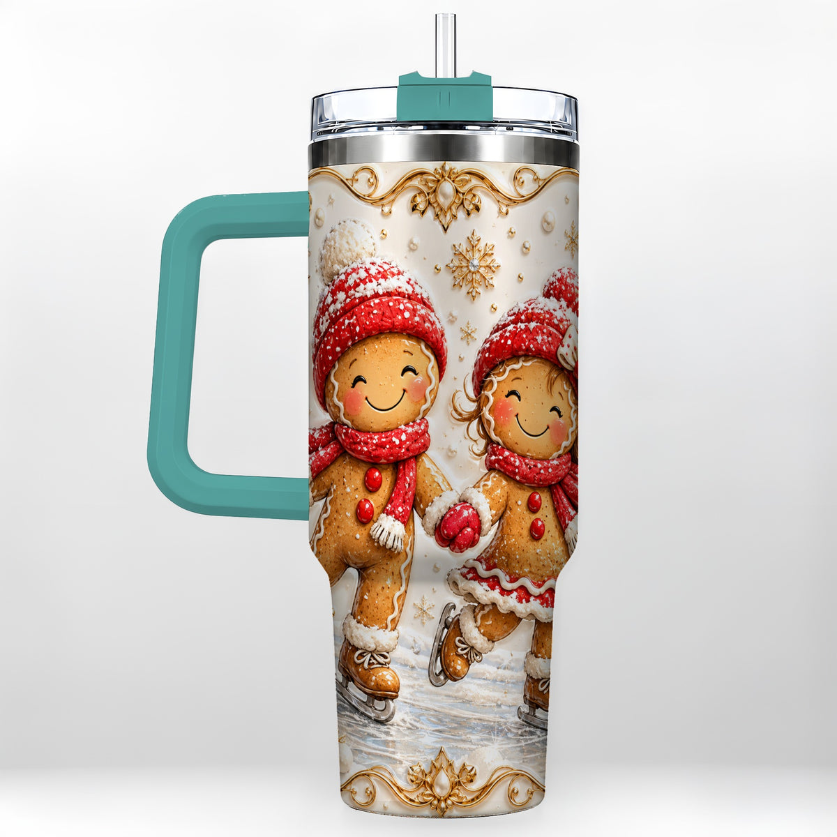 #pl[40oz|Green] Gingerbread Skaters 40oz Tumbler, Christmas Stainless Steel Travel Cup