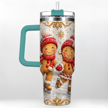 #pl[40oz|Green] Gingerbread Skaters 40oz Tumbler, Christmas Stainless Steel Travel Cup