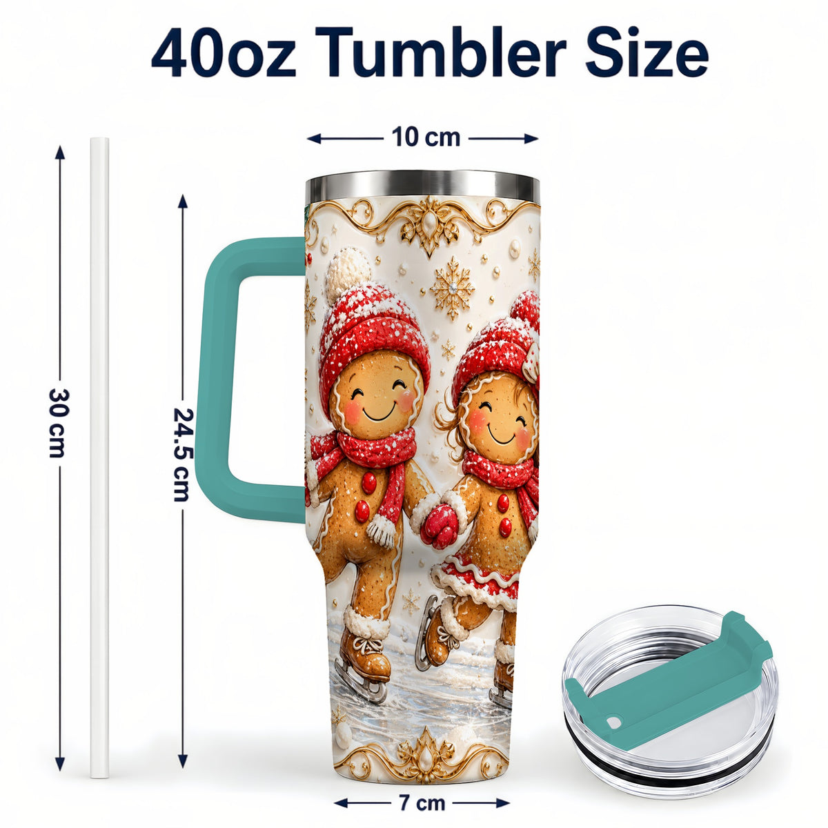 #pl[40oz|Green] Gingerbread Skaters 40oz Tumbler, Christmas Stainless Steel Travel Cup