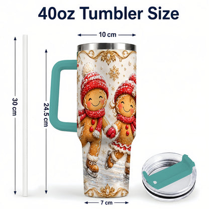 #pl[40oz|Green] Gingerbread Skaters 40oz Tumbler, Christmas Stainless Steel Travel Cup