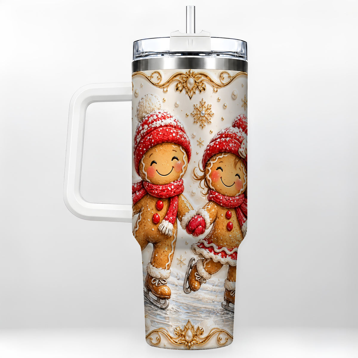 Gingerbread Skaters 40oz Tumbler, Christmas Stainless Steel Travel Cup
