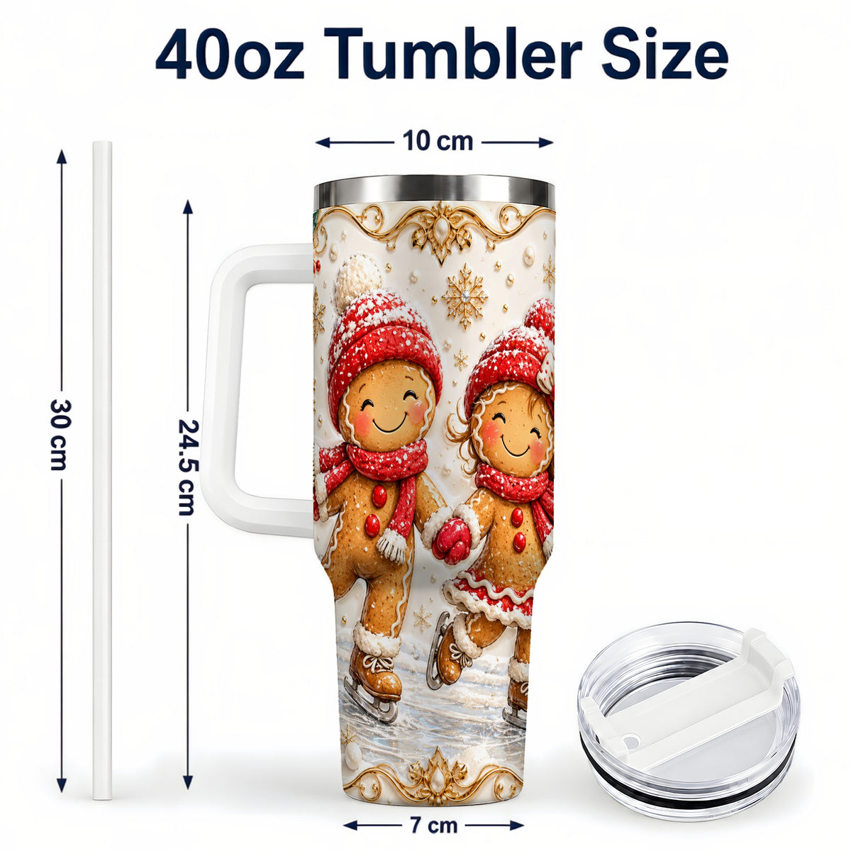 #pl[40oz|White] Gingerbread Skaters 40oz Tumbler, Christmas Stainless Steel Travel Cup