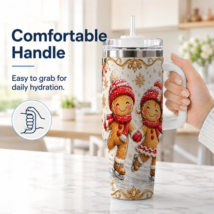 #pl[40oz|White] Gingerbread Skaters 40oz Tumbler, Christmas Stainless Steel Travel Cup