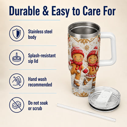 Gingerbread Skaters 40oz Tumbler, Christmas Stainless Steel Travel Cup