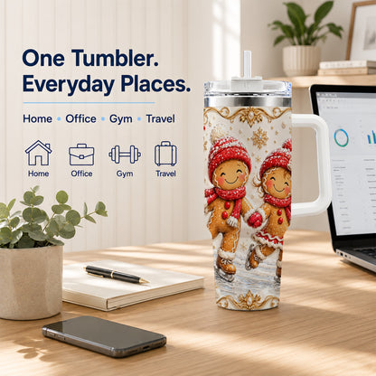 Gingerbread Skaters 40oz Tumbler, Christmas Stainless Steel Travel Cup