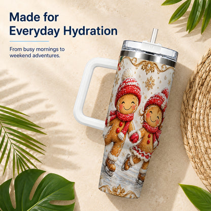 Gingerbread Skaters 40oz Tumbler, Christmas Stainless Steel Travel Cup