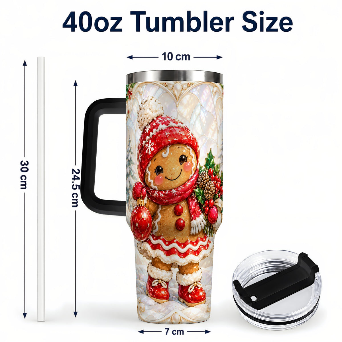 #pl[40oz|Black] Gingerbread Girl 40oz Tumbler, Christmas Stainless Steel Travel Cup