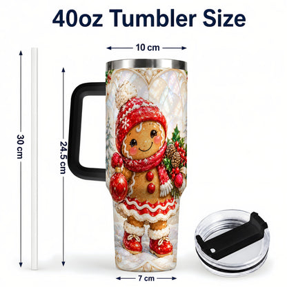 #pl[40oz|Black] Gingerbread Girl 40oz Tumbler, Christmas Stainless Steel Travel Cup