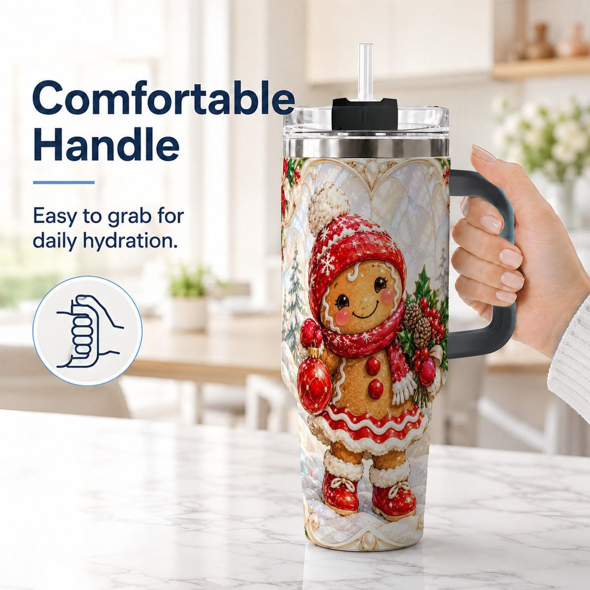 #pl[40oz|Black] Gingerbread Girl 40oz Tumbler, Christmas Stainless Steel Travel Cup