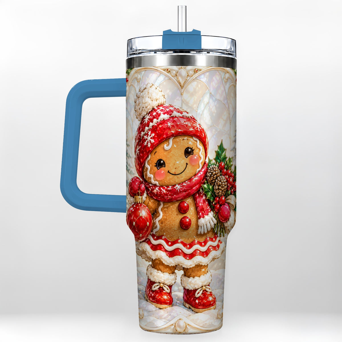 #pl[40oz|Blue] Gingerbread Girl 40oz Tumbler, Christmas Stainless Steel Travel Cup