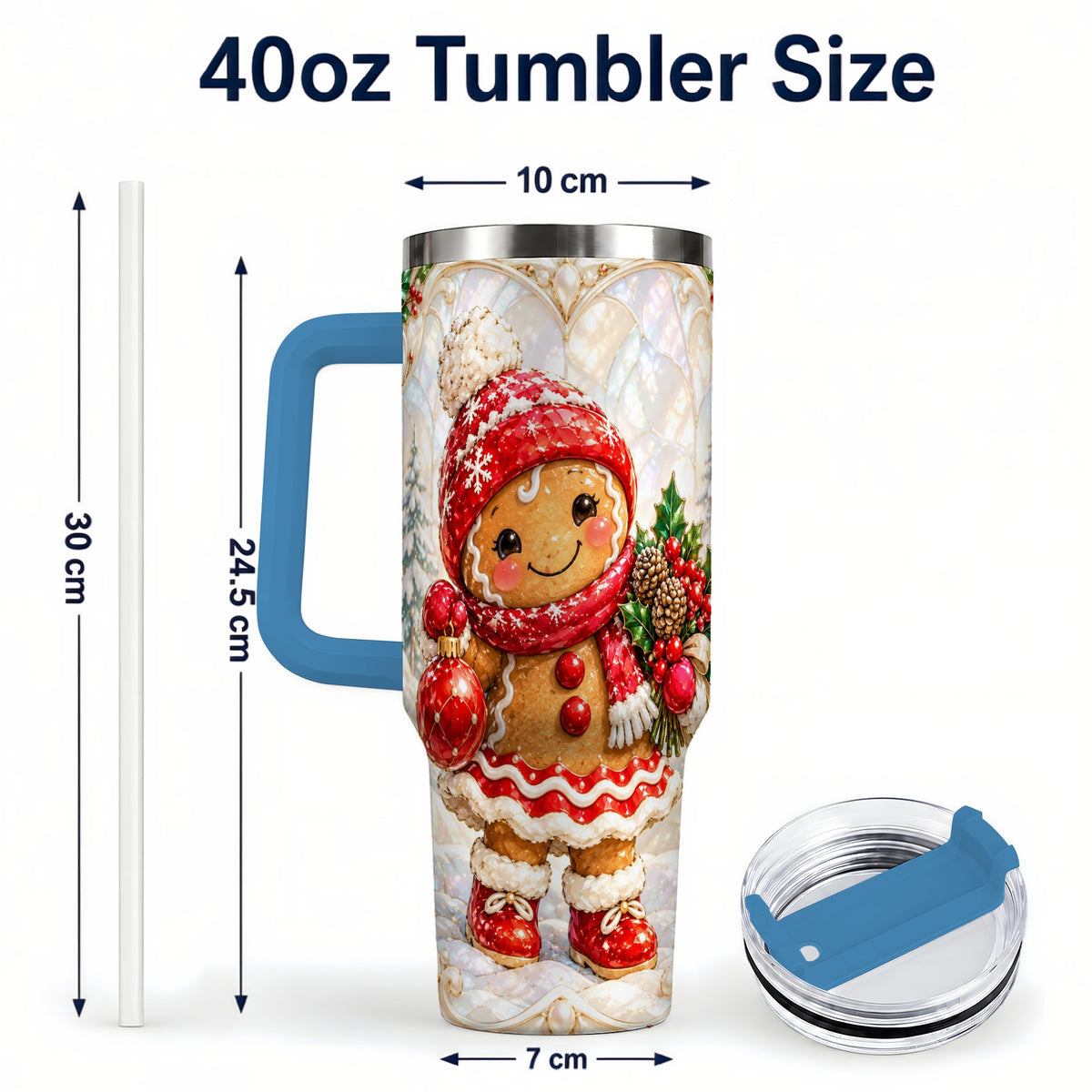 #pl[40oz|Blue] Gingerbread Girl 40oz Tumbler, Christmas Stainless Steel Travel Cup