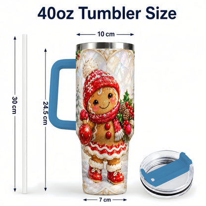 #pl[40oz|Blue] Gingerbread Girl 40oz Tumbler, Christmas Stainless Steel Travel Cup