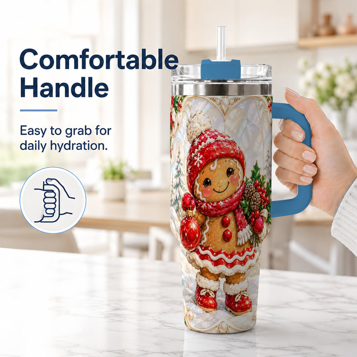 #pl[40oz|Blue] Gingerbread Girl 40oz Tumbler, Christmas Stainless Steel Travel Cup